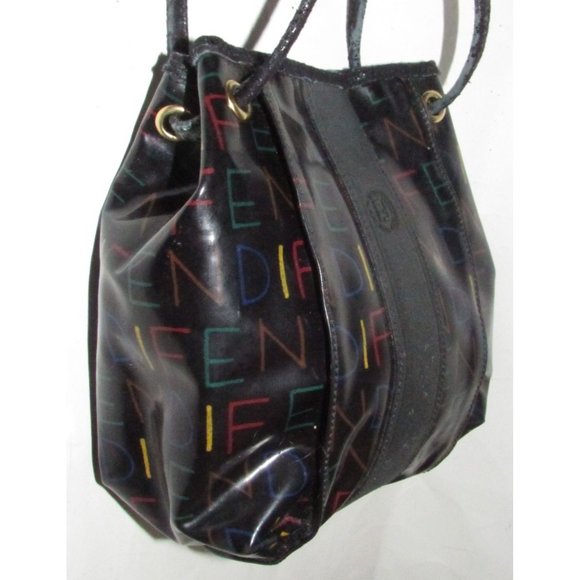 Early Fendi SAS Multi-colored 'FENDI' Logo Print on Black Coated Canvas - Picture 11 of 16